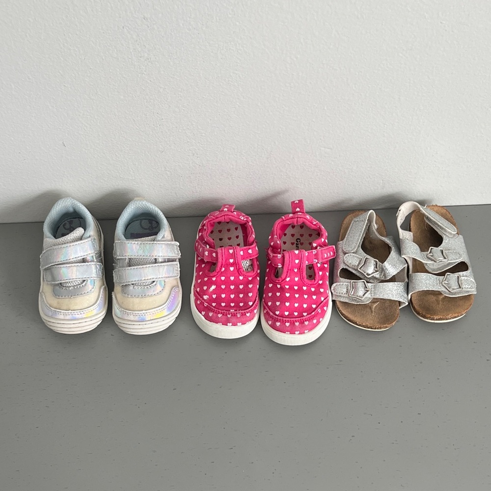 Lot of 3 Girls Shoes Sz 4 Stride Rite Garanimals Wonder Nation Toddler